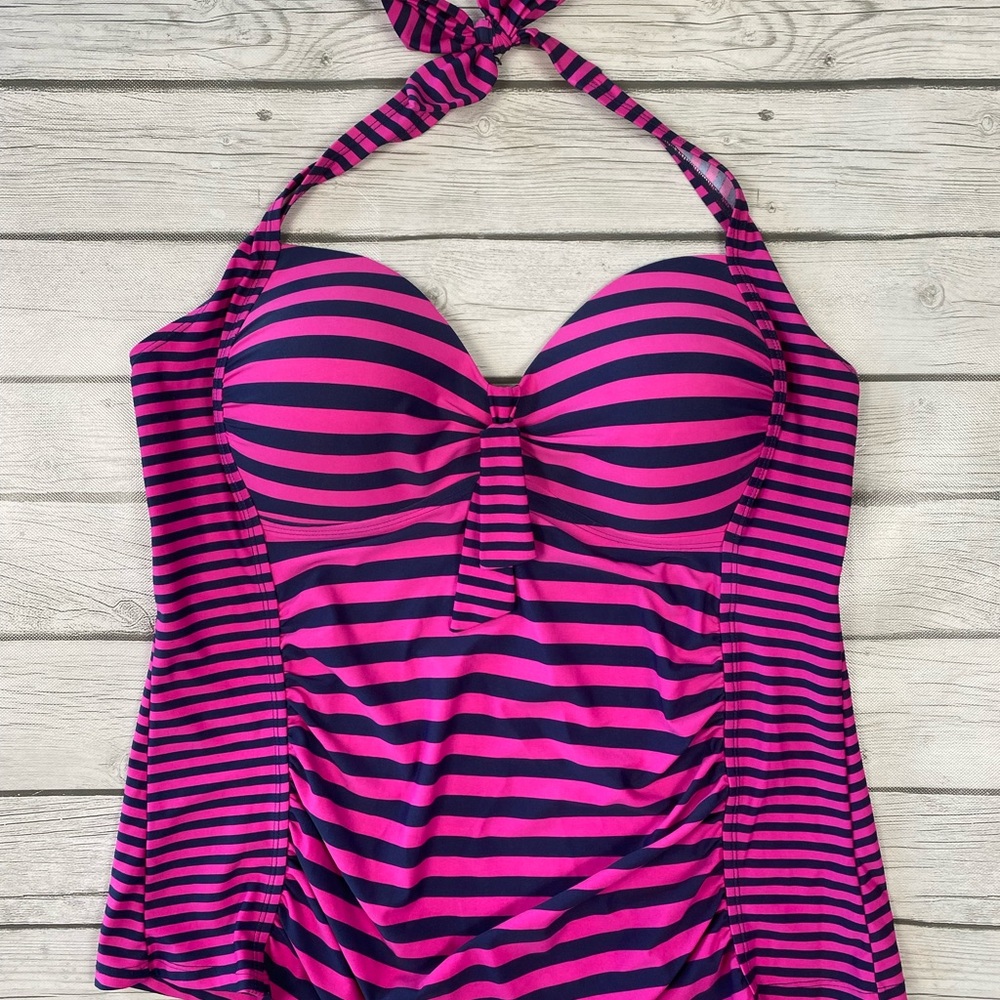 Top Merona Pink and Black Striped Swimwear